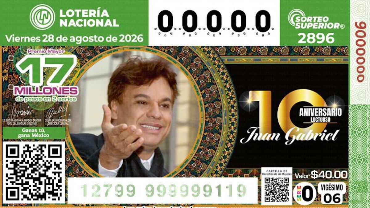 La Lotería Nacional lanza billete de Juan Gabriel por su 10° aniversario luctuoso