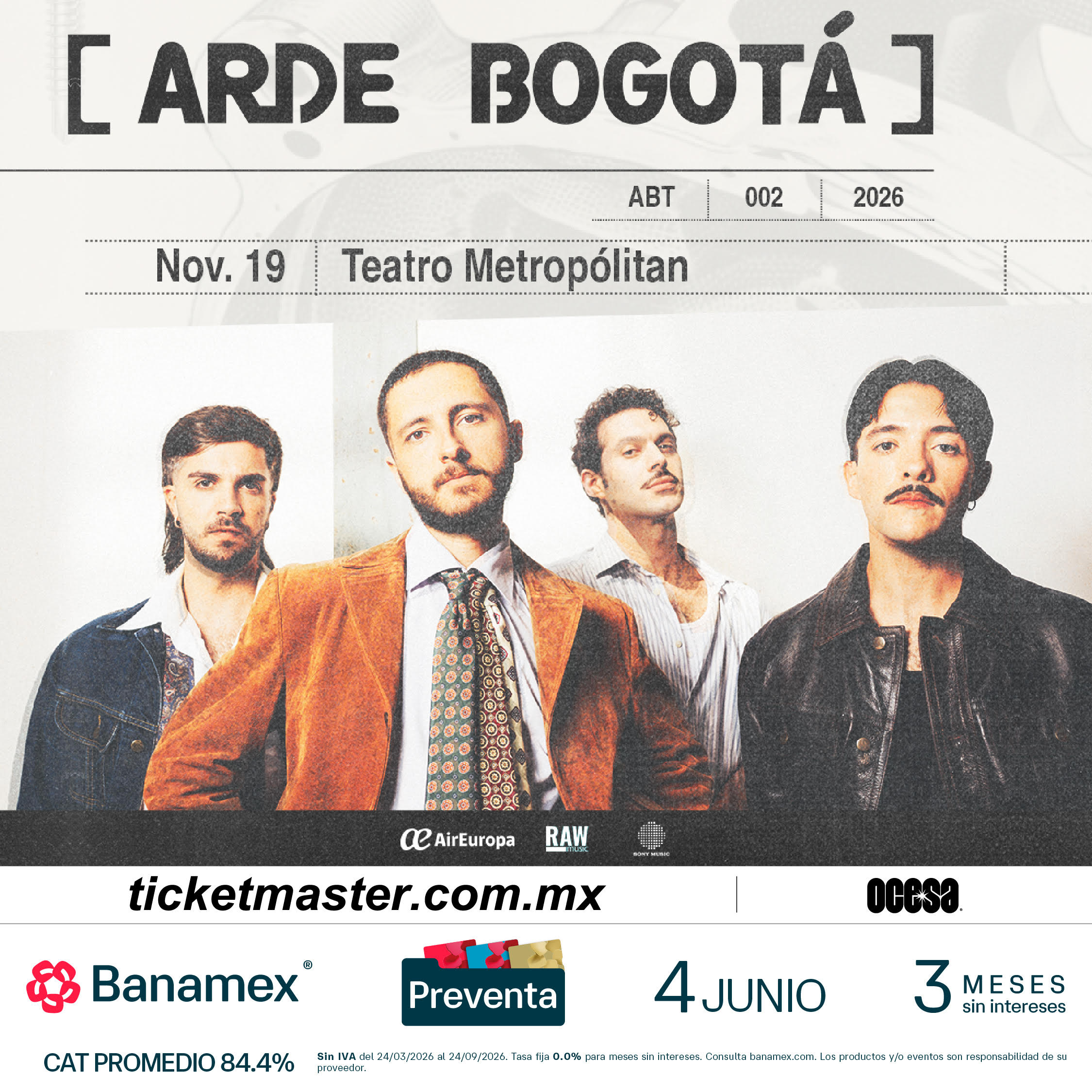 Arde Bogotá en el Teatro Metropólitan de la Ciudad de México el 19 de noviembre