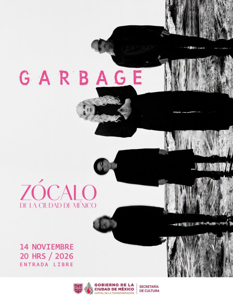 Cartel del concierto gratuito de Garbage en el Zócalo de la CDMX el 14 de noviembre de 2026